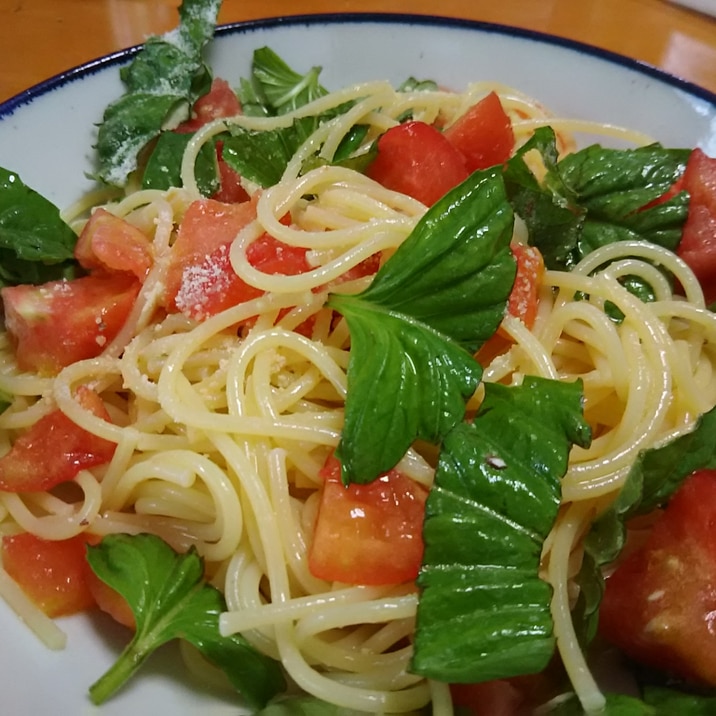 トスサラでトマトとバジルの冷製パスタ